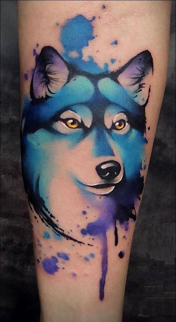 Wolf watercolor tattoo design