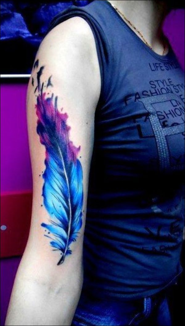 Feather watercolor tattoo design