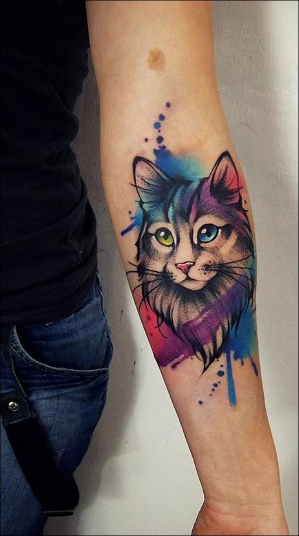 cat watercolor tattoo design